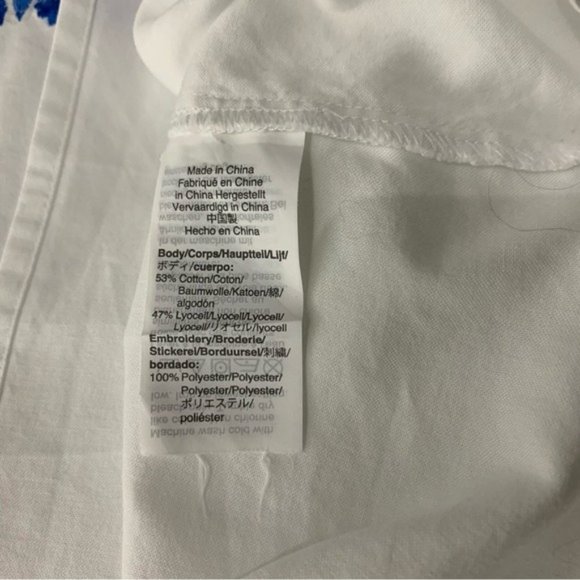 J. Crew Top Large Embroidered Blue White Short Sleeve - Picture 6 of 7